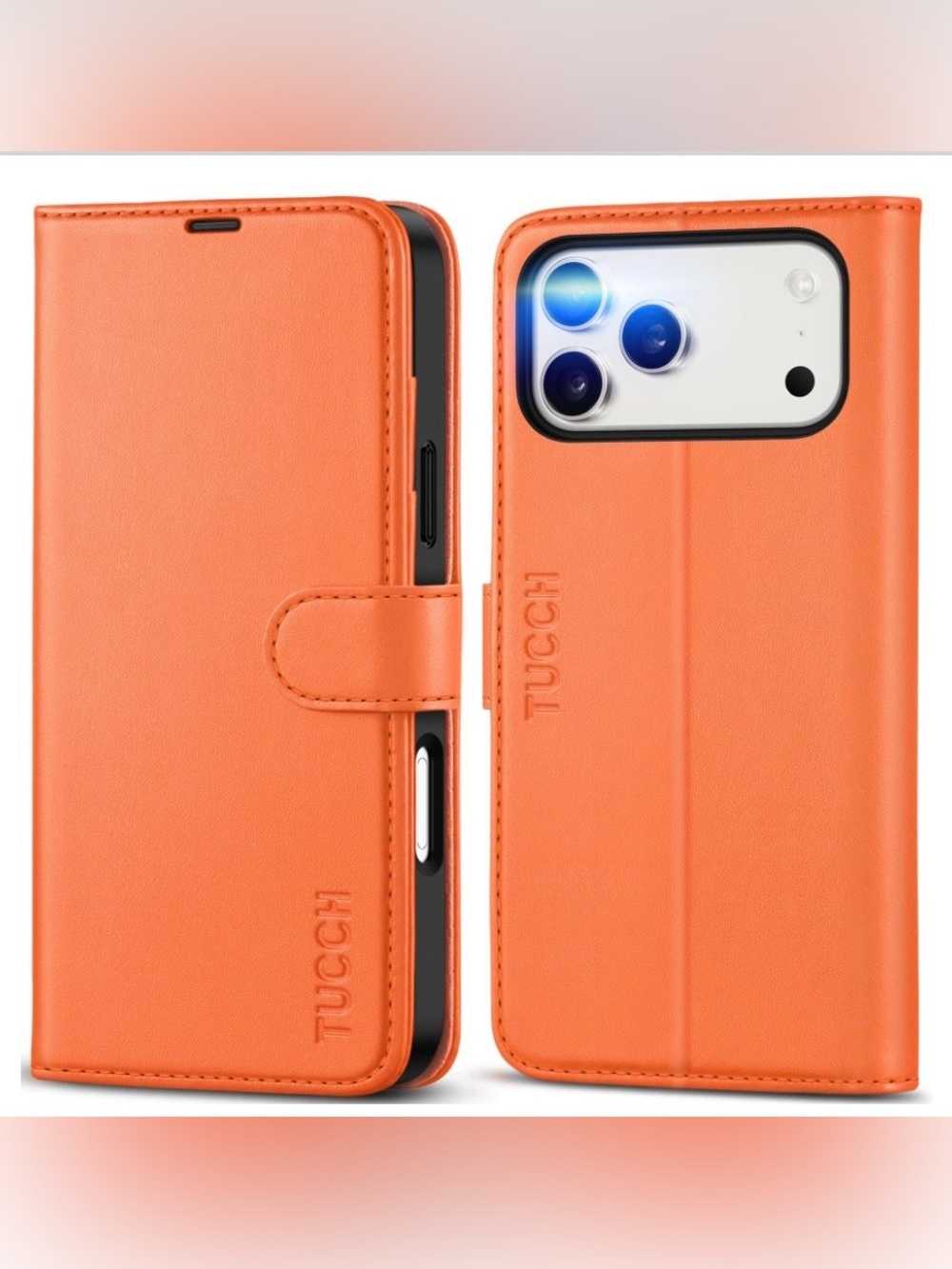 Orange Flip Wallet Case with Card Slots for iPhone 17 PRO MAX - PU LEATHER